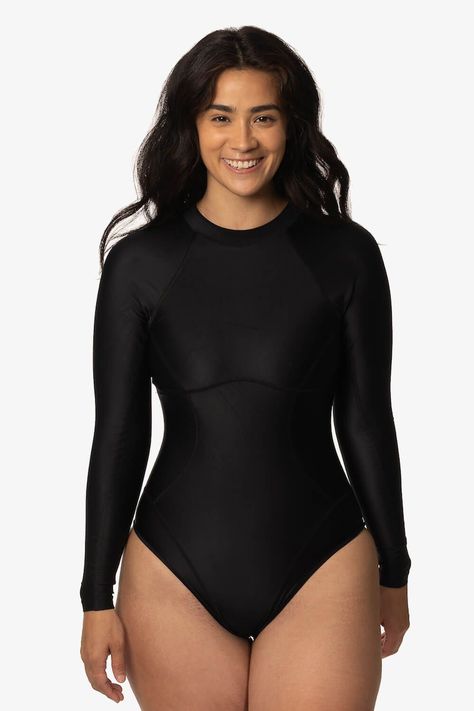 Elizabeth Zip-Up Surf Suit - Black - Black / XS Surf Wax, Full Coverage Swimsuit, Surf Swimsuit, Swimsuits Athletic, Spring Suit, Surf Suit, Swimsuits Outfits, Women Bathing, Full Body Suit