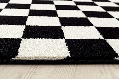 1909 Checkered Black and White 5 x 7 Area Rug Carpet: Amazon.ca: Home & Kitchen Black And White Room Ideas, Fur Rug Living Room, Galaxy Clouds, Boys Bedroom Green, Stars Bedroom, Dirt Bike Room, Stars Glow In The Dark, Trendy Room Decor, Checkered Black And White