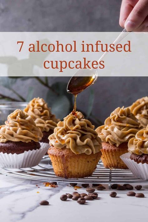 Cupcakes Alcohol Infused, Beer Batter Cupcakes, Baileys Cupcake Recipes, Father’s Day Cupcake Flavors, Booze Infused Cupcakes, Boozy Cupcakes With Pipettes Recipes, Bourbon Cupcakes Easy, Rum Cupcakes Recipe Alcohol, Different Cupcakes Ideas