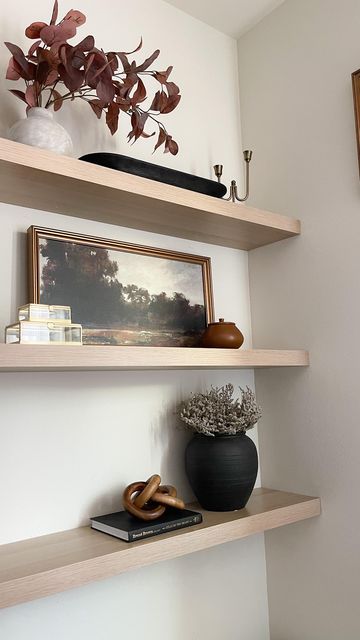 Ikea Lack White Wall Shelf, 2 Floating Shelves Living Room, Floating Shelves Between Two Walls, Ikea Lack Floating Shelves, Lack Floating Shelves, Floating Shelves Dining, Oak Floating Shelf, Spacing Between Floating Shelves, Floating Shelves Ikea