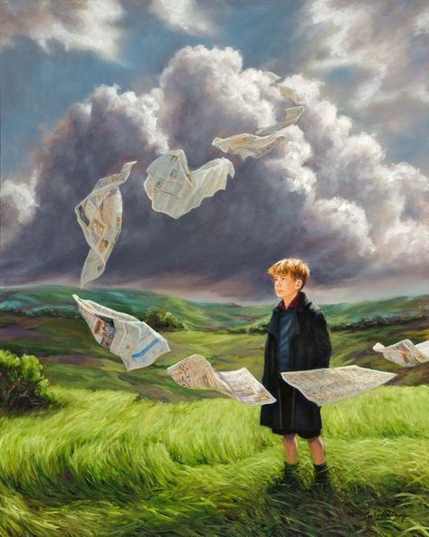 16" X 20", Oil on panelYoung man in green grass, newpapers flying in wind Grass Illustration, Man Drawing, Grass Painting, Pismo Beach, Pre Raphaelite, Visionary Art, San Luis Obispo, Western Art, British Artist