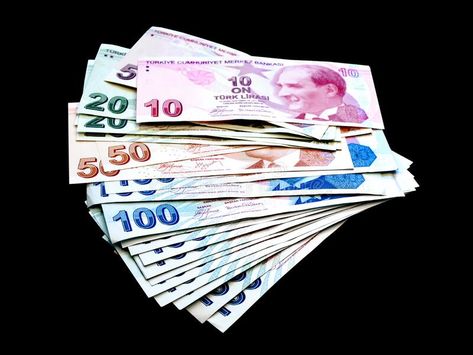 Turkish lira money Heap of banknotes over black background. Pile of bills on bla #Sponsored , #AD, #Ad, #money, #Turkish, #banknotes, #Heap Logo Images, Wix Website, Bank Notes, Economics, Black Background, Black Backgrounds, Photo Image, White Background, Stock Images