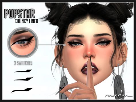 The Sims Resource - POPSTAR Chunky Liner Mod Makeup, Makeup Cc, Sims 4 Cc Makeup, Blue Eyeliner, Graphic Liner, Winged Eyeliner, Sims Mods, Maxis Match, The Sims Resource