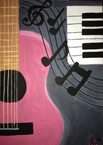 Guitar Art Painting, Music Art Painting, Music Canvas, Desain Buklet, Guitar Painting, Music Painting, Simple Canvas Paintings, Beautiful Art Paintings, Easy Canvas Art