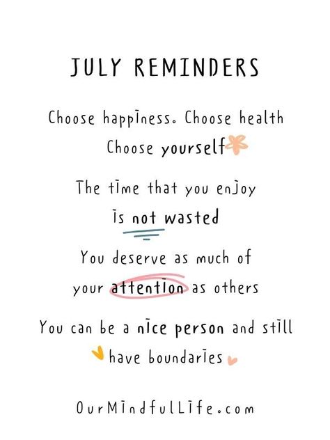 July reminders- Choose happiness. Choose health. Choose yourself July End Quotes, May Reminders, Welcome July Month Quotes, Monthly Quotes Calendar Inspirational, July Reminders, January Reminders, June Reminders, February Reminders, July Quotes Month Of