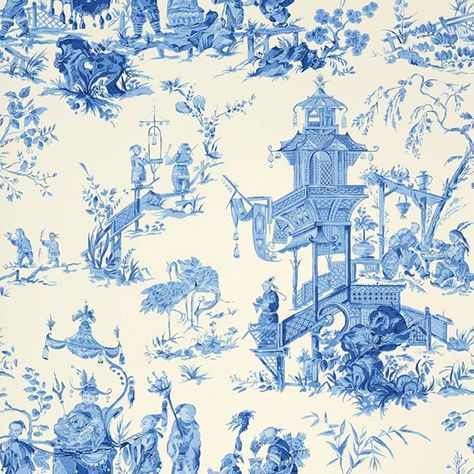 Schumacher 27 Wallpaper, Paint Styles, Asian Wallpaper, Blue And White Wallpaper, Schumacher Wallpaper, Toile Wallpaper, Chinoiserie Design, French Toile, Blue Toile