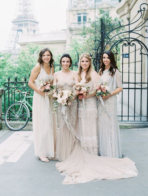 Delicate Bridesmaid Dresses Bridesmaid Hairstyles Long, Mauve Wedding Dress, Parisian Dinner Party, Parisian Dinner, Ring Bouquet, Groomsmen Photography, Paris Gallery, Bhldn Bridesmaid, Bridesmaid Hairstyles For Long Hair