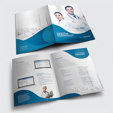 Bi-fold Brochure Template - Brochures Print Templates Doctor File Folder Design, Elegant Brochure, Bifold Brochure Design, Corporate Folder, Elegant Brochures, Medical Brochure, Business Brochure Design, Brochure Ideas, Template Brochure