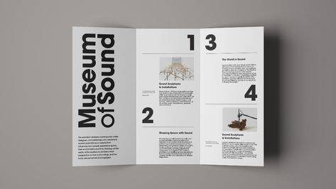 Museum of Sound on Behance Museum Pamphlet Design, Typography Brochure, Leaflet Layout, Sense Of Hearing, Learn To Listen, Brochure Design Layouts, Brochure Design Layout, Brochure Mockup, Corporate Brochure Design