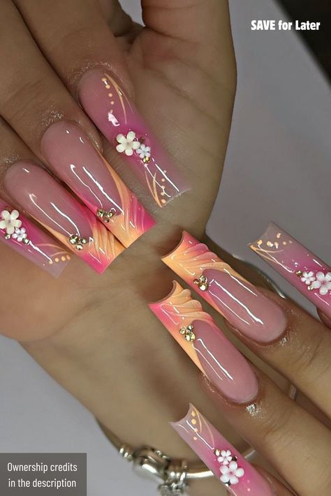 Long Acrylic Nail Designs Summer, Dramatic Summer Nails, Summer Nails Long Acrylic, Boujee Summer Nails, Long Summer Nails Designs, Summer Long Square Nails, Nail Inspo Summer Design, Summer Xl Nails, Summer Nails 2024 Almond Shape