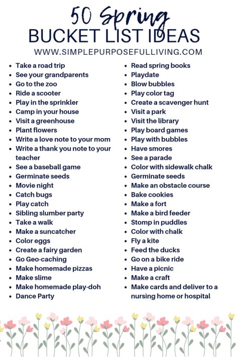 Simple Spring Activities for Kids | Simple Purposeful Living Spring Dates, Spring Kids Activities, Spring Activities For Kids, Monthly Ideas, Spring Bucket List, Purposeful Living, Spring Books, Spring Kids, Spring Fun