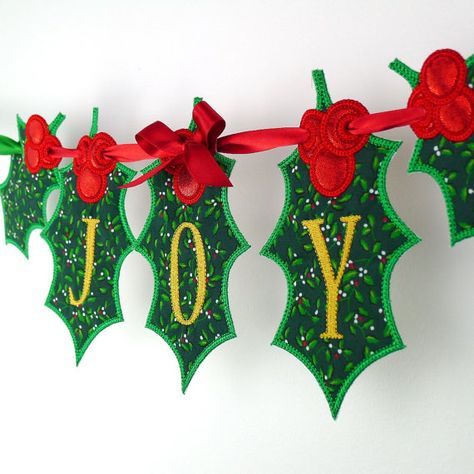 Holly Leaf Banner In The Hoop Project Machine Embroidery Leaf Banner, Machine Embroidery Designs Projects, Hoop Projects, Christmas Applique, Machine Embroidery Projects, Machine Embroidery Applique, Christmas Banners, Big Dreams, Holly Leaf