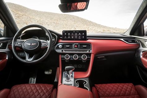 Genesis G70 Interior, Genesis G70, 360 Degree Camera, Weak In The Knees, Athletic Looks, Sweet Cars, Sports Sedan, Interior Photo, Red Interiors