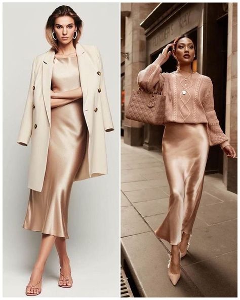 Brown Satin Skirt Outfit Classy, Silk Skirt Winter Outfit, Silk Skirt Outfit Classy, Satin Dress Outfit, Silk Skirt Outfit, Satin Skirt Outfit, Slip Dress Outfit, Rok Outfit, Stil Elegant