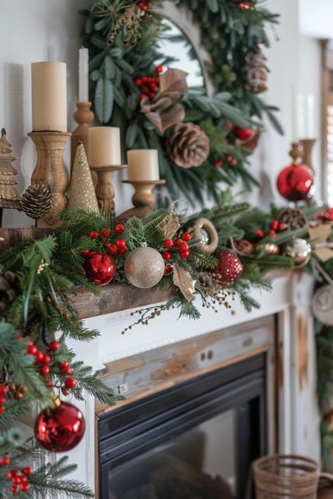 Christmas Mantels Rustic, Mantles Decor, Elegant Country Home, Christmas Fireplace Decor Ideas, Elegant Mantel, Fireplace Decor Ideas, Outside Fireplace, Christmas Thoughts, Rustic Mantel