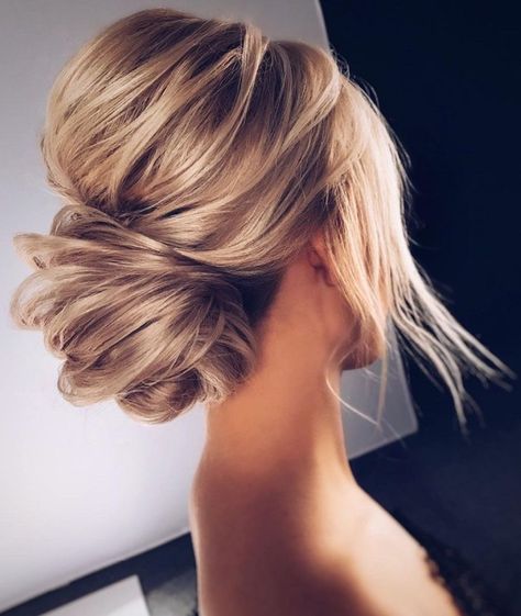 Beautiful voluminous low, chignon-style bun-- perfect updo for any special occasion or wedding. Messy Hair Updo, Bridal Hair Updo, Fishtail Braid, Unique Bride, Bridal Hairstyles, Penteado Cabelo Curto, Wedding Hairstyles Updo, Elegant Updo, Wedding Updo