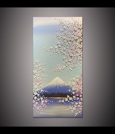 Acrylic Painting Canvas Cherry Blossom, Abstract Cherry Blossom, Cherry Blossom Painting, Flower Oil Painting, Hall Kitchen, Painting Living Room, Artist Signature, Painting Subjects, Painting Medium