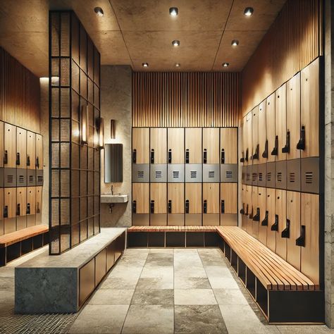 Yoga Hall Interior Design, Fancy Locker Room, Luxury Gym Locker Room, Spa Locker Room Design, Gym Locker Room Design, Gym Reception Design, Locker Room Aesthetic, Luxury Gym Interior, Spa Locker Room