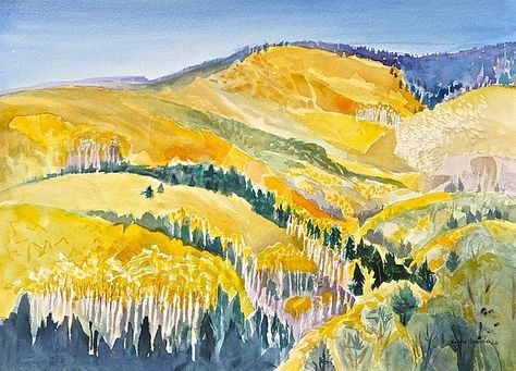 Aspen Symphony by Sandra Humphries (Watercolor Painting) Aspen Painting, Fall Watercolor Art, Corn Fields, Fall Clip Art, Core Board, Art Cafe, Adventure Art, Landscape Art Painting, Aspen Trees