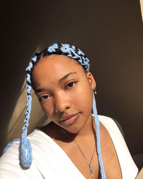 Braids, blue, yarn braids, Pastel Blue Braids, Light Blue Box Braids, Box Braids With Yarn, Light Blue Braids, Yarn Box Braids, Blue Box Braids, Blue Braids, Braids Natural Hair, Braids Natural