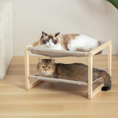 Large Cat Hammock Cat Beds For Indoor Cats, Double Wooden Cat Bed, Elevated Cat Bed With Two Breathable Washable Covers, 20 X 16.5 X 13 Inch Cat Beds Double Deck Design, Elevated Cat Bed, Crate End Tables, Wooden Dog Kennels, Multiple Cats, Hammock Bed, Cat Scratchers, Stables Design, Cat Hammock