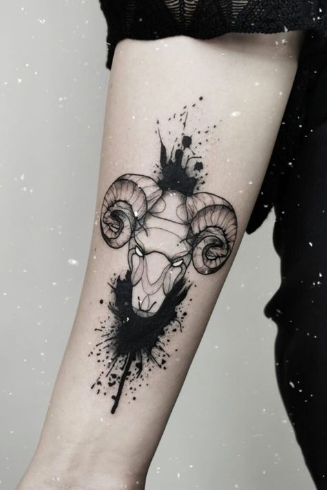 Tattoo Inspiration Aries Sign Tattoo, Black Goat Tattoo, Aries Tattoo Ideas Unique, Geometric Goat Tattoo, Aries Tattoo Ideas, Unusual Tattoos, Tattoo Goat, Aries Ram Tattoo, Aries Tattoos