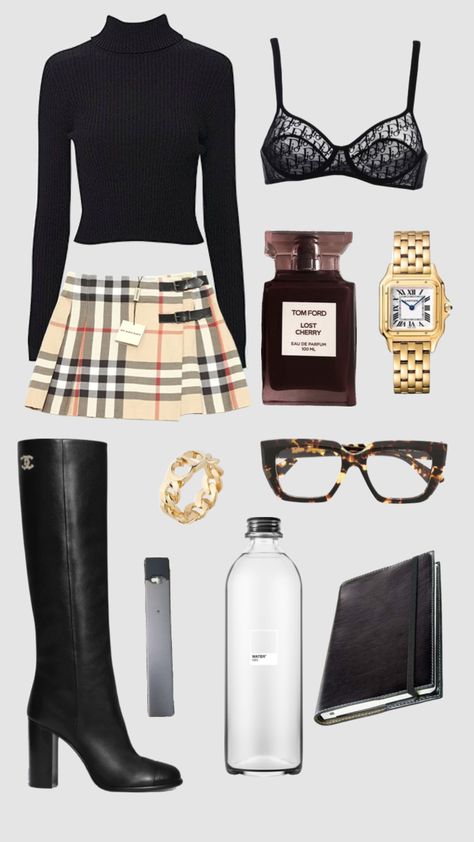 #aesthetic #outfitinspo #burberry#itgirl #fashion#bloggergirl #tomford Burberry Skirt Outfit Aesthetic, Burberry Polo Outfit Women, Burberry Aesthetic Outfit, Burberry Skirt Outfit, Burberry Aesthetic, Black Top Outfit, Skirt Outfits Aesthetic, Low Rise Skirt, Burberry Skirt