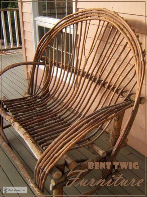 Bent Twig Furniture - make your own rustic chairs and benches Rustic Rocking Chair, Garden Diy Furniture, Willow Furniture, Twig Furniture, Rustic Cafe, Rustic Wallpaper, Rustic Headboard, Rustic Desk, Rustic Restaurant