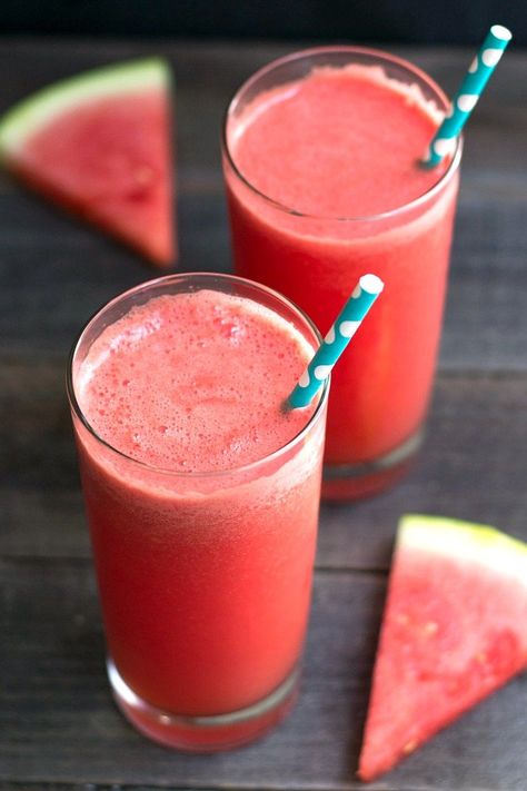 This watermelon slushie recipe is the perfect cold drink for a hot summer day. It’s super easy to make this fruity treat in the blender. #watermelon #vegan Watermelon Slushie Recipe, Vegan Drinks Healthy, Watermelon Slushie, Slushie Recipe, Fruity Treats, Vegan Drinks, Healthy Drink, Milk Shakes, Watermelon Recipes