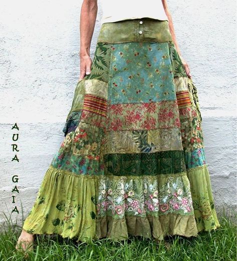 #boho styled patchwork #skirt Stil Rock, Rok Outfit, Patchwork Clothes, Boho Styl, Skirt Tutorial, Stil Boho, Mode Boho, Trendy Skirts, Patchwork Skirt