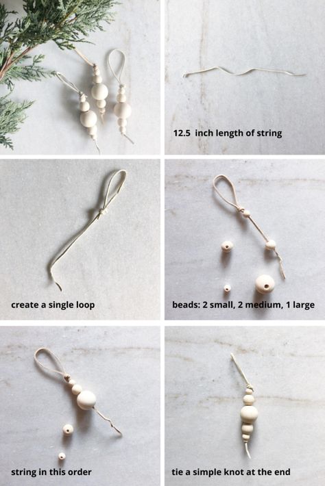 Bead Decorations Christmas, Macrame Bead Ornaments, Diy Beaded Garland Christmas, Wooden Beaded Ornaments, Diy Wood Bead Crafts, Wooden Bead Christmas Decorations, Wooden Bead Decorations, Diy Bead Garland Christmas, Wood Bead Christmas Ornaments Diy