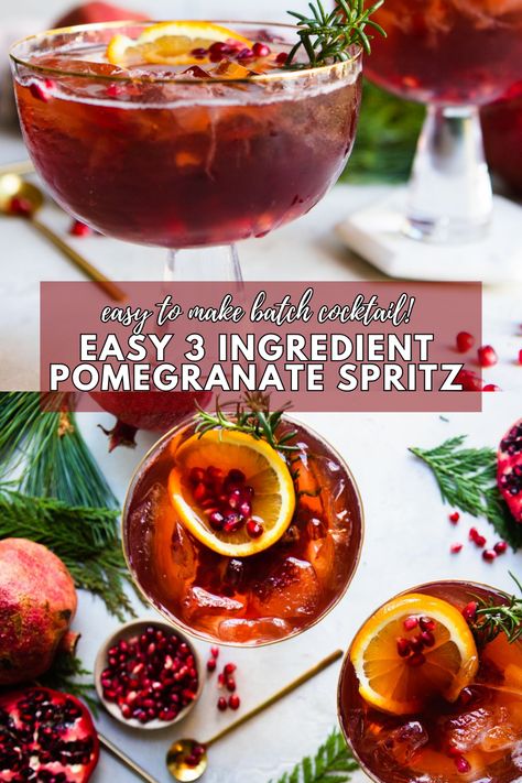 Cheers to the holidays with a Pomegranate Champagne Spritz! This festive cocktail is made with just 3 ingredients: bubbly champagne, tangy pomegranate juice, and zesty nonalcoholic ginger beer. It's the perfect low-ABV drink for holiday parties or cozy celebrations. Light, refreshing, and oh-so-easy to make, this spritz is a must for your holiday menu Holiday Spritz, Christmas Dessert Drinks, Pomegranate Cocktail Recipes, Pomegranate Drinks, Ginger Beer Cocktail, Pomegranate Cocktails, Spritz Cocktail, Drinks At Home, Holiday Drink