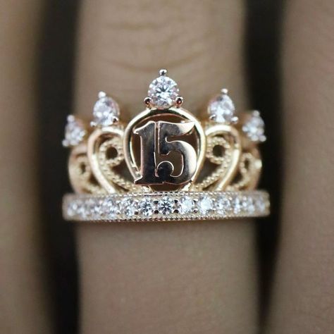 14K real gold 15 años ring 💍 $290 #quinceañera Rings For Quinceanera, Sweet 16 Rings, Quinceañera Planning, Quince Jewelry, 15 Ring, Ring Stones, Pink Quince, 15 Rings, Random Products