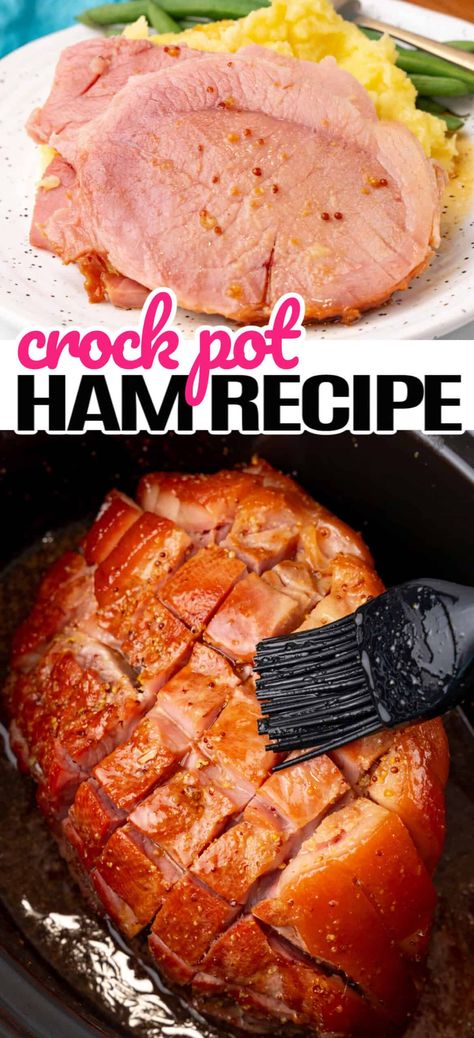 Juicy, sweet, and slow-cooked to perfection, our Crock Pot Ham recipe is the best mess-free, stress-free way to cook your holiday ham! #Realhousemoms #crockpot #ham #bestcrockpotrecipe #easyrecipe #weeknightdinner #thanksgiving #christmas #slowcooker #easter Cooking Spiral Ham, Crock Pot Ham, Ham Recipes Crockpot, Recipe Crockpot, Ham Glaze Recipe, Crockpot Ham, Slow Cooker Ham, Crockpot Dinners, Ham Recipe