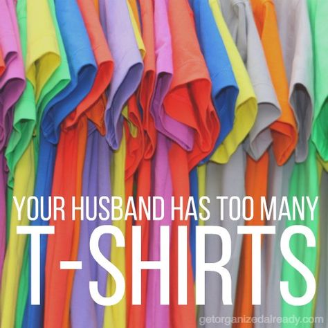 Does your husband own too many t-shirts? You're not alone. Before you start decluttering for him, consider these tips about organizing for other people. Tee Shirt Organization Closet, Best Way To Organize Tshirts, Organizing T Shirts In Closet, Tshirt Organization Closet Storage, How To Organize T Shirts, Tee Shirt Storage, Tee Shirt Organization, Organizing T Shirts, T Shirt Organization Ideas