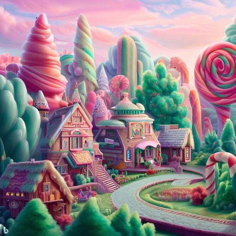 Candy Land Fantasy Art, Candy Fantasy Land, Fantasy Candy Land, Candy Land Illustration, Candy Land Painting, Candy Land Drawing, Candy Land Aesthetic, Candy Land Backdrop, Candy Land House