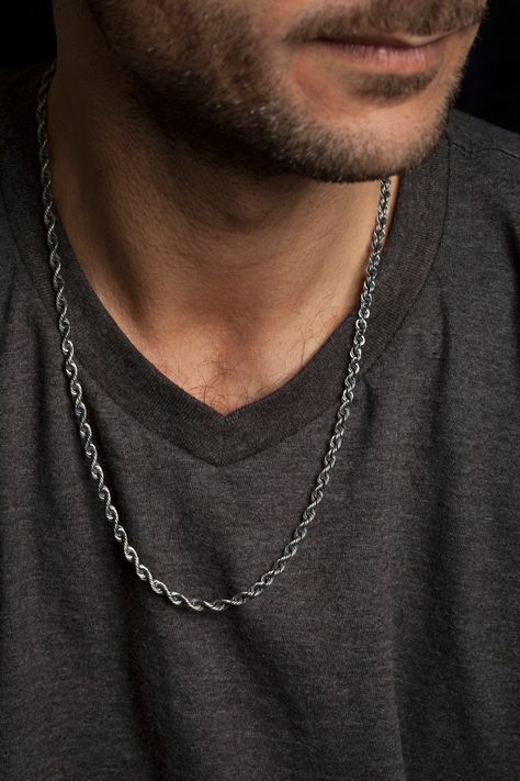 Mens Rope Chain, Mens Silver Chain Necklace, Floating Diamond Necklace, Latino Men, Silver Rope Chain, Silver Chain For Men, Floating Necklace, Necklace Mens, Rope Chain Necklace