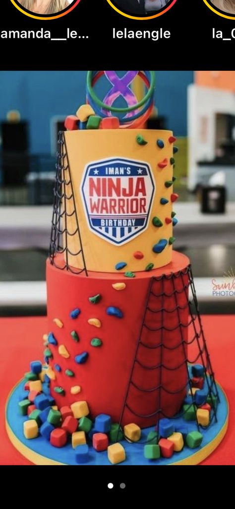 Ninja Warrior Birthday Party Ideas, American Ninja Warrior Cake, Ninja Warrior Birthday Cake, Ninja Warrior Cake, America Ninja Warrior, Cake Mom, Ninja Kidz, Fortnite Cake, Ninja Warrior Course