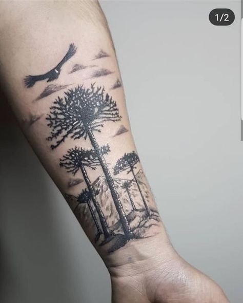 Tatoo Dog, Dandelion Tattoo Design, Inca Tattoo, Country Tattoos, Dandelion Tattoo, Japanese Tattoo Designs, Mountain Tattoo, Hand Poke, Tree Tattoo