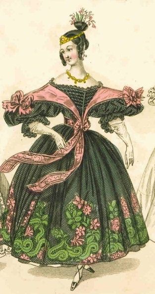 c. 1833-5 1830s Dress, Promenade Dress, 1830s Fashion, Romantic Period, 1800s Fashion, 19th Century Fashion, Antique Clothing, Old Fashion, Historical Dresses