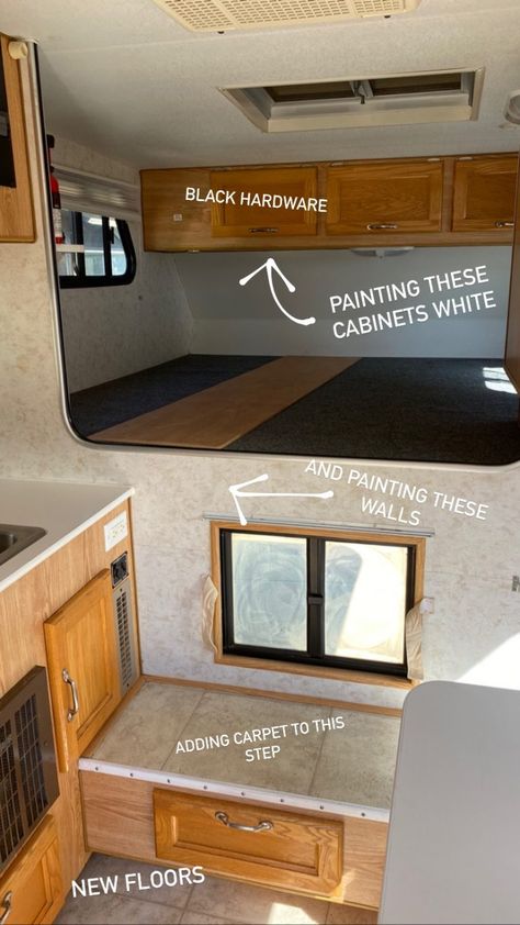 Cabover Camper Renovation | Before and After | A Bit of Bees Knees Cab Over Camper Remodel, Truck Bed Camper Remodel, Camper Projects, Camper Upgrades, Cabover Camper, Lance Campers, Farmhouse Contemporary, Camper Reno, Small Travel Trailers