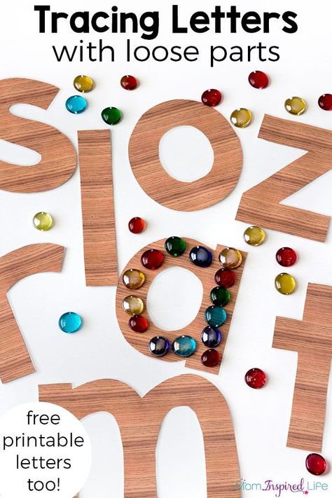 Tracing letters with loose parts is a great way for preschool and kindergarten students to learn the alphabet. It's a fun literacy provocation! Plus, it includes free printable letters! Preschool Language, Learn The Alphabet, Literacy And Numeracy, Abc Activities, Free Printable Letters, Preschool Literacy, Alphabet Activities Preschool, Teaching The Alphabet, Letter Activities