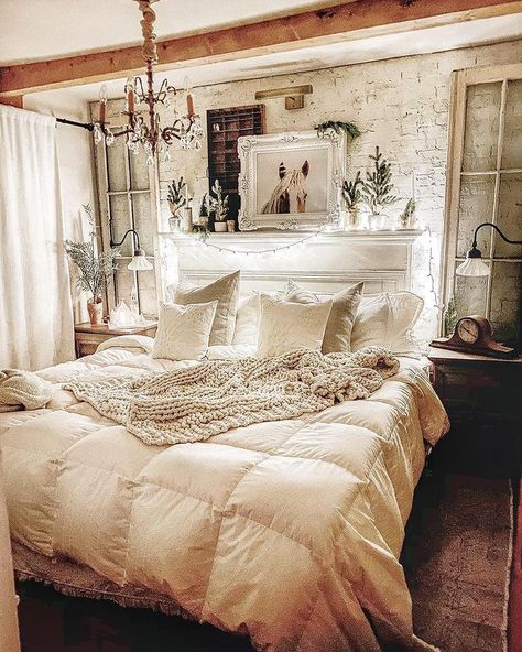 Farmhouse Shabby Chic Bedroom, Farmhouse Bedrooms, White Bed Frame, Farmhouse Bedding, Bedroom Photos, Shabby Chic Bedroom, Pretty Bedroom, Bedroom Retreat, Farmhouse Bedroom Decor