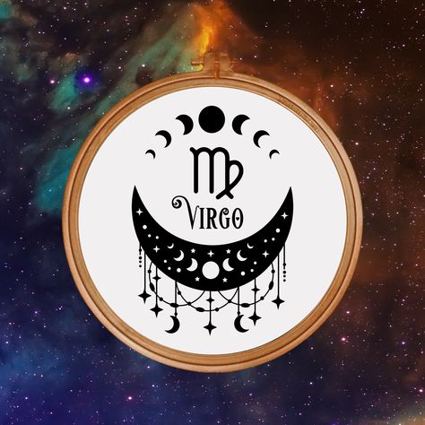 Excited to share the latest addition to my #etsy shop: Virgo Moon Phases Cross Stitch Pattern - Zodiac Sign Embroidery Design - Instant Download on Etsy https://etsy.me/3M433nX #pink #virgo #crossstitch #digitalpattern #embroidery #zodiac #astrology #diy #instantdownlo Astrology Illustration, Sagittarius Astrology, Aries Astrology, Nursery Cross Stitch, Astrology Aquarius, Astrology Gemini, Astrology Virgo, Scorpio Moon, Zodiac Signs Gemini