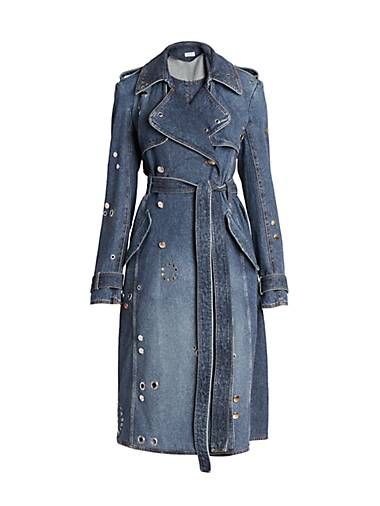 Denim Trench Coat, Blue Trench Coat, Embellished Jacket, Embellished Denim, Coat Fashion, Trench Coats, Blazer Coat, Denim Wash, Saks Fifth