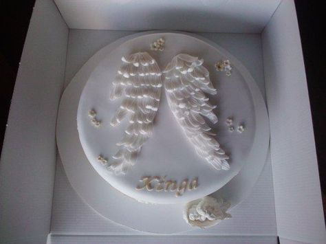 We could do this on a sheet cake and that would start at $60. Angel Wings Cake, Baptism Cake Boy, Touch My Heart, Angel Of The Morning, Angel Theme, Ballerina Cakes, Angel Cake, Baptism Cake, Butterfly Cakes