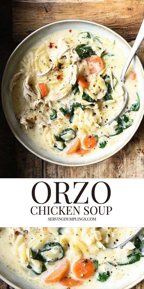 Creamy Chicken Orzo Soup, Orzo Chicken Soup, Creamy Chicken Orzo, Orzo Soup Recipes, Orzo Soup, Creamy Chicken Soup, Orzo Recipes, Chicken Orzo, Chicken Orzo Soup