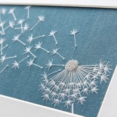 Dandelion - Caught in the Wind - Petrol Blue Dandelion Hand Embroidery, Jo Butcher Embroidery, Dandelion Embroidery Pattern, Dandelion Stitch, Wind Embroidery, Embroidery Dandelion, Dandelion Embroidery, Embroidery Artists, Thread Beads