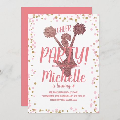 Cheerleading Invitations, Cheerleader Birthday Party, Cheerleading Birthday, Cheer Birthday Party, Cheerleader Birthday, Cheerleading Party, Pink Invitation, Dance Themes, Cheer Party