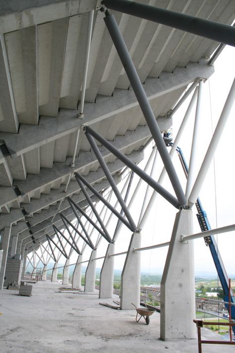 Raker Beam Structural Supports Structural Support Ideas, Column Structure, Small Apartment Building, Beam Structure, Membrane Structure, Tensile Structures, Steel Structure Buildings, Timber Architecture, Steel Trusses